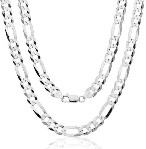 AKA Gioielli® - Figarokette 9mm 925 Silberkette - Herren Damen Halskette Echt Silber - Länge 50 cm