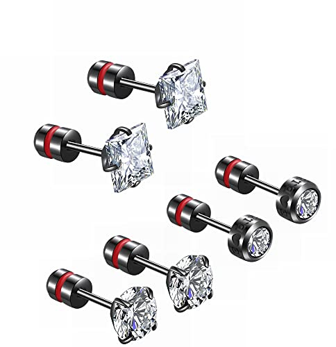 ZOCOYUU 3 Pairs Titanium Screw Back Surgical Stainless Steel Stud Earrings for Women Men,20G Rainbow 5A Cubic Zirconia Studs Cartilage Helix Earrings Piercing Sleeper Studs Trendy