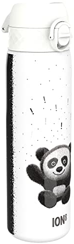 ION8 Botella Agua Inox Ligero, 600ml, Sin Aislamiento, a Prueba de Fugas, Fácil de Abrir, Aptas para Lavavajillas, Cerradura Segura, Fácil de Limpiar, Diseño en Relieve, Panda