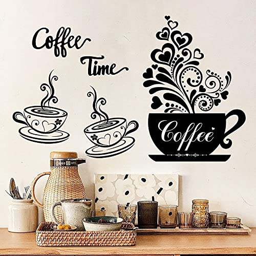 Pegatinas de Pared Café Cocina Vinilos Decorativos Taza de Café Adhesivas de Cocina Pegatinas Murales Decoración Hogar para Cocina Restaurante Cafetería Sala de Estar Wall Stickers