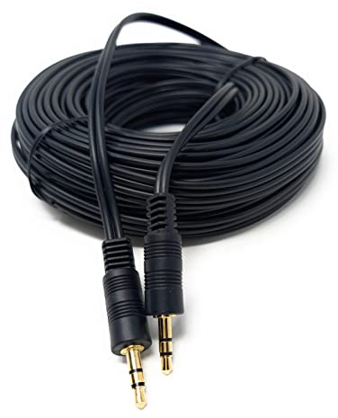 DRUT 20m 3.5mm to 3.5mm Stereo Audio AUX Cable, Gold Connectors, Black | Small 3 pin Jack to Jack Speaker Lead, 65ft