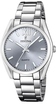 Festina Reloj Mujer Analógico de Acero Inoxidable 316l Plateado - Movimiento de Cuarzo - Cristal Mineral de Alta Resistencia - Resistente al Agua 5 ATM F20622/J - Boyfriend Collection