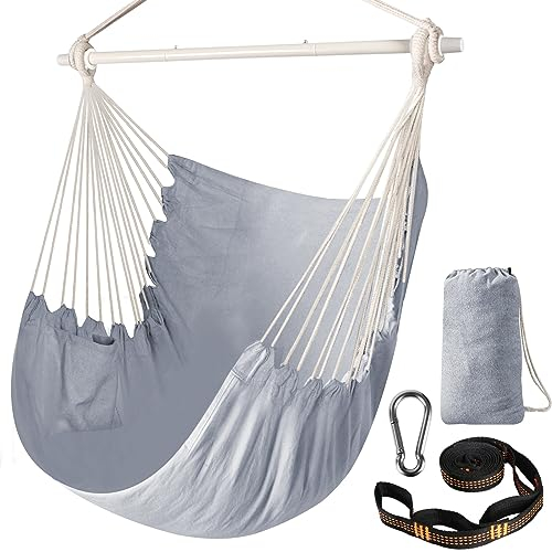 Chihee Columpios Silla Hamaca Fuerte Metal Plegable Barra separadora Portátil Silla Colgante Máximo 227KG Asiento cómodo Patio Césped Silla Mezcla de algodón para Comodidad Superior Durabilidad