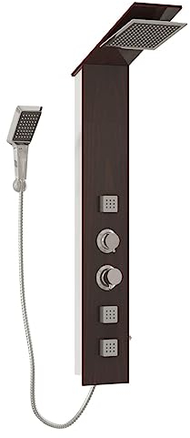 vidaXL Shower Panel System Home Indoor Bathroom Hardware Plumbing Fixture Rain Mixer Shower Tower Panel Faucet Set Bath Jet Glass Brown