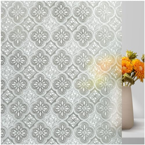 Lifetree Window Film Privacy: Frosted Window Privacy Film for Glass Windows Begonia Flower Frosting Film Self Adhesive Decorative Anti UV Static Cling Stain Glass Film for Home 60 * 200cm