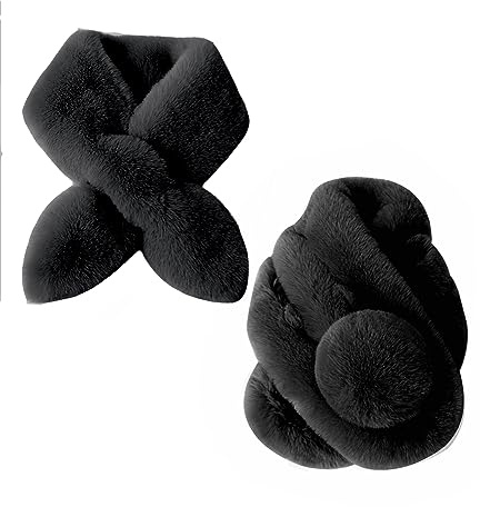 Rayson Écharpe Femme Fille en Fausse Fourrure Douce | 2 Paires,Pompon Souple,Tour de Cou pour Automne Hiver