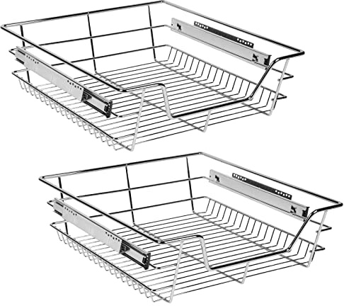 Jopassy Teleskopschublade 50cm Küchenschublade, Schrankauszug,Küchenschrank Auszug Nachrüsten,Küchenschubladen aus Metall Einbauschublade für Spülschrank,Schrank Schubladen Ausziehbar 2Stück