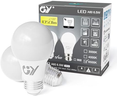 GY Sensor Glödlampa, E27 LED-Iampa Med Rörelse-/Ljussensor, 6.5W (75 W), 6500K Kall Vit, Auto On/Off, 1050 LM, För Verandor, Entrédörrar, Korridorer, 2 Stycken
