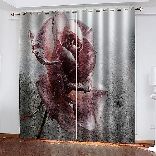 Vorhang Blickdicht Gardinen Mit Ösen - 2 Stücke 280 X 180 cm Verdunklungsvorhänge 3D Vintage Rote Rose Muster Thermovorhang Für Kinderzimmer Wohnzimmer Schlafzimmer Weihnachtsgardinen-1B3A-N1S