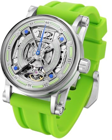 FEICE Skelett Automatik Analog Herrenuhr mit Silikonarmband aus Edelstahl Ø44 mm FM501