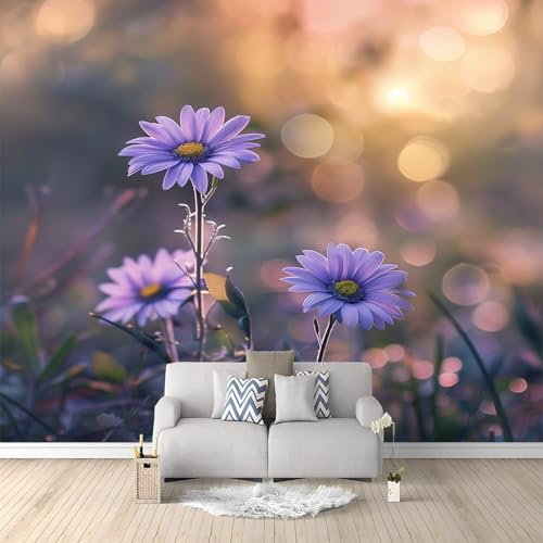 Fototapete Blumige Lila Blume 250x175 cm 3D Vliestapete Wandbild, Mustertapete Moderne Wandtapete, Wohnzimmer Schlafzimmer Kinderzimmer Büro Flur Wanddeko