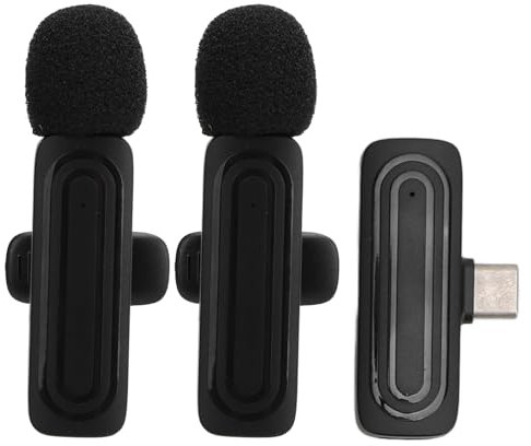 2er Pack Kabelloses Lavalier Mikrofon, 2,4 G Kabelloses Ansteckmikrofon für USB C Smartphone, Kondensatormikrofon mit Rauschunterdrückung, für Interview, Live Streaming (Black)