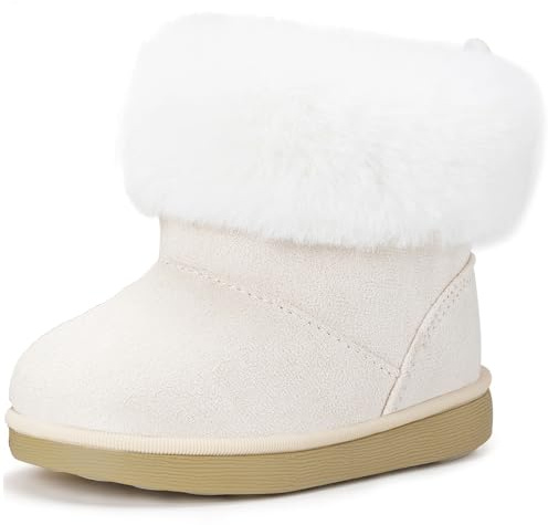 Gaatpot Stivaletti con Invernali Bambini Stivali da Neve per Ragazze Ragazzi Scarpe con Fodera Calda Morbide Antiscivolo Suola Bianco 23EU = 24CN