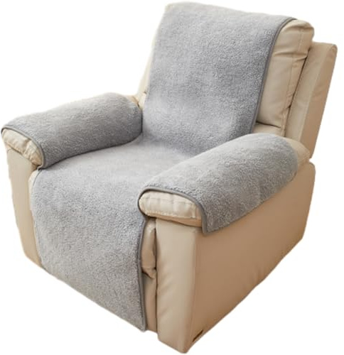 HonunGron Wende Sesselschoner Sherpa Schonbezug Ruhesessel Bezüge Für Fernsehsessel Relaxsessel Thick Warm Fleece Sesselschutz Sofaüberwurf Schutzbezug Sesselhusse (Hellgrau,76 * 231cm)