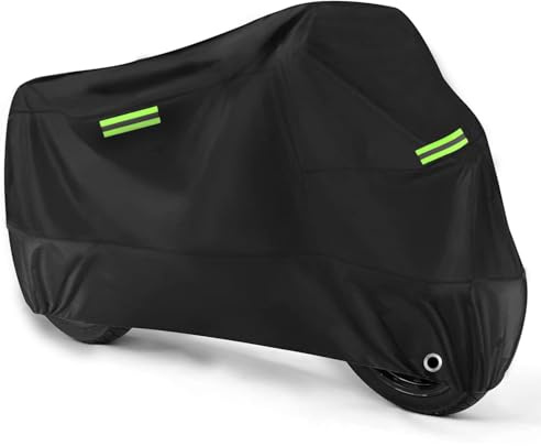 Hoclauho Motorradabdeckung, Outdoor Schutzhülle für Motorrad Plane aus 420D Oxford-Gewebe, wasserdicht, Kratzfest, UV-geschützt, atmungsaktiv, reflektierende Streifen, Diebstahlschutz XXL