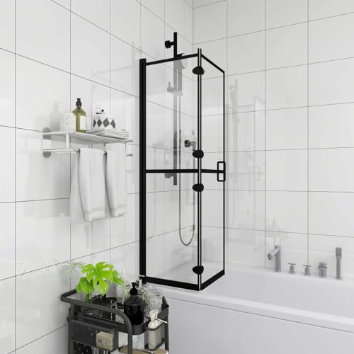 Iiaky Box Doccia Pieghevole in ESG 80x140 cm Nero-Parete Vasca da Bagno Doccia,Parete Vasca,Vetro Trasparente per Vasca da Bagno Adatto Vasca Parete Doccia