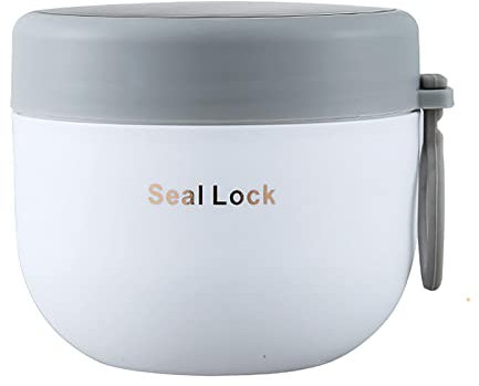 QOTSTEOS Insulated Lunch Box, 600ml Round Metal Stainless Steel Hot Food Bento Boxes, Portable Soup Salad Porridge Thermal Food Flask Jar, for Office School Soup Porridge Salad Sandwich Picnic(White)