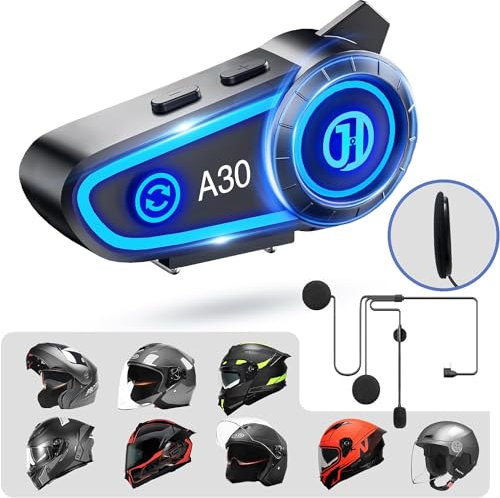 Casque Moto Bluetooth Interphone Moto avec Batterie Longue Durée et, Couplage de l'Intercom avec Téléphone Portable Bluetooth, Technologie Avancée de Contrôle de Bruit, Fonctionnement Mains Libres