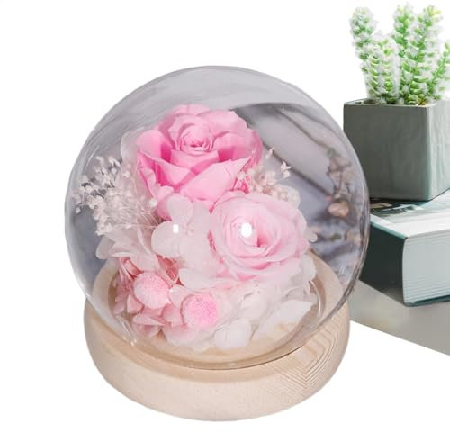 Ancsttu Flowers in Glass Dome - Forever Flowers with Dome - Elegant Home Decoration, Table Decoration for Birthday Christmas Valentines Day