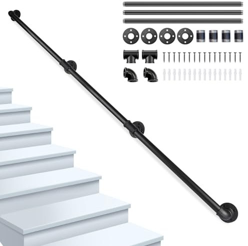 Orifesio Pasamanos Escalera, Barandilla Escalera para Interior y Exterior, Barandillas de Galvanizada Antideslizante para Ancianos Niños Discapacitados Negro Barandilla Interiores Exteriores, 300CM