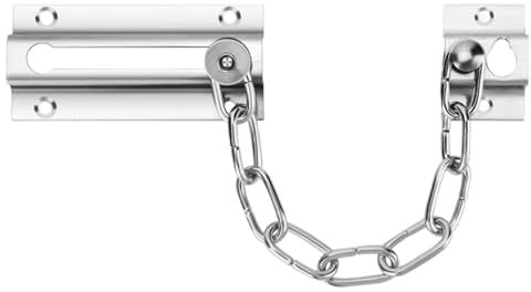 Stainless Steel Door Lock Chain - Chain Lock with Screws - Door Chain for Front Door - Spring Anti-Theft Snap Lock - Sliding Bolt Guard - for Home & Hotel Security