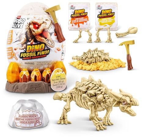 ROBO ALIVE Fossil Find Amber Adventure de ZURU, Caja Sorpresa y Dinosaurio de Juguete para niños (Ankylosaurus)