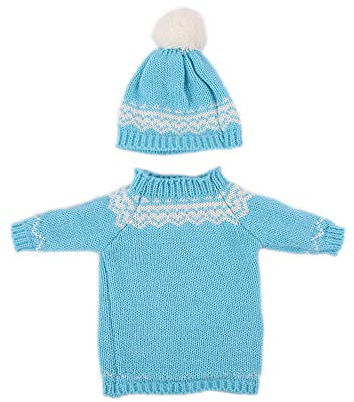 Codulu 18 Zoll Amerikanische Puppenkleidung-Strickkleid mit Hut Winter-beiläufige Kleider Zubehör für 43-46cm-2 Teile/Set-Blau