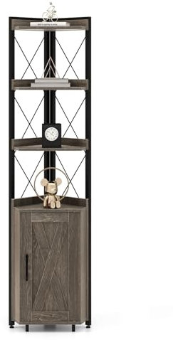 COSTWAY Bokhylla i 6 våningar, industriell ståhylla, högt skåp smalt med 4 hyllor och justerbara hyllor, köksskåp, hörnskåp, utrymmesbesparande, 48 x 32 x 180 cm (grå)