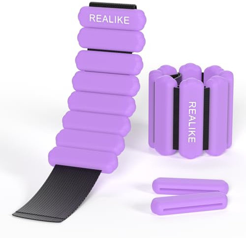 REALIKE Poids de cheville pour les femmes Poignet jambe Bracelet pondéré réglable pour Pilates Yoga marche aérobic 2 pièces en Set 1lb (453.5g) par pièce (PURPLE)