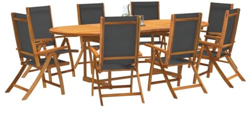 IKAYAA Gartenmöbel Set Holz Sitzgruppe Garten Holz Essgruppe 8 Personen Gartentisch Ausziehbar Gartenstuhl Hochlehner Verstellbar Wetterfest Akazie Gartengarnitur Sitzgarnitur Schwarz