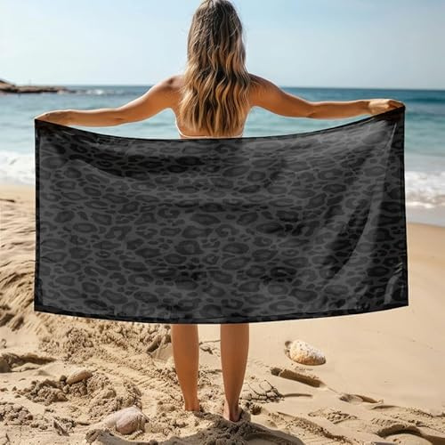 MDKLXIDF Strandtuch groß 100x200 cm Schwarzer Leopard Weiches Mikrofaser-Badetuch für Erwachsene, Schnelltrocknendes Badetuch Strandtuch Reisehandtuch Outdoor Camping