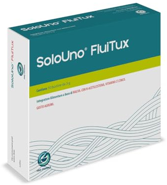 SoloUno® FluiTux Integratore Alimentare Gusto Agrumi con Malva, N-Acetilcisteina, Vitamina C e Zinco | Supporto Vie Respiratorie, Tosse e Gola | 10 Bustine Monodose