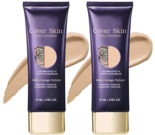 2Pcs Body Coverage Perfector, Bein Körper Make Up Wasserfest, Tattoo Abdecken Wasserfest, Body Make Up Wasserfest für Gesicht, Bein, Körper Natürliche Abdeckung (74ml*2)