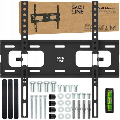 GACHLINE Universellt TV-väggfäste 32–60 tum – lutbart fäste för platt bild och böjd TV – max. VESA 400 x 400 – väggfäste upp till 35 kg – med vattenpass, monteringsmaterial och buntband