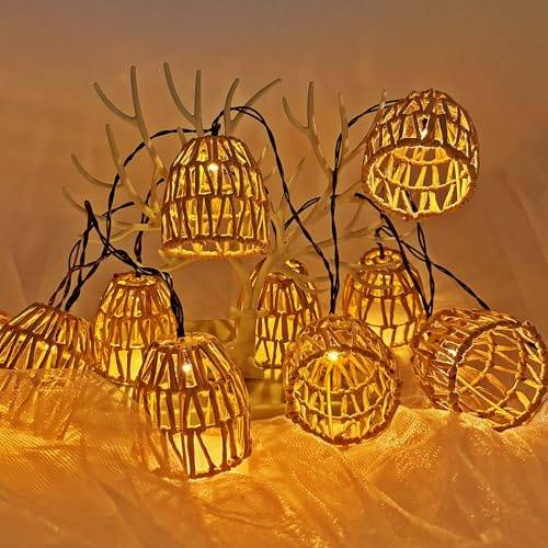 10 Stück LED Lichterkette Aussen,LED Rattankugel Lampion,Lampions Led Lichterkette Außen Wetterfest,Gilt für Balkon Garten Outdoor,Balkon, Party,Zimme