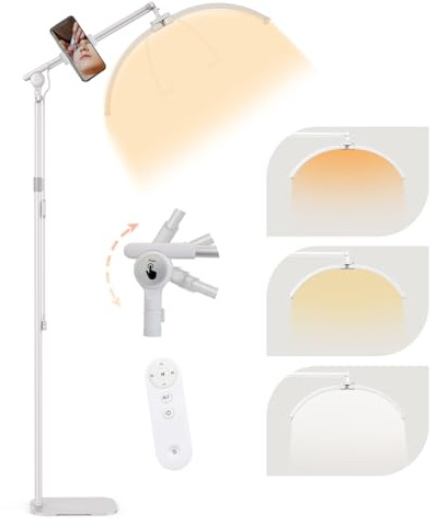 SMOCTAR Wimpernverlängerungslampe, 28' LED-Stehlampen, faltbare Halbmondlampe mit Telefonhalterung, professionelle Schönheitslampen für Nagelstudio, Tätowierer, Maskenbildner – Weiß