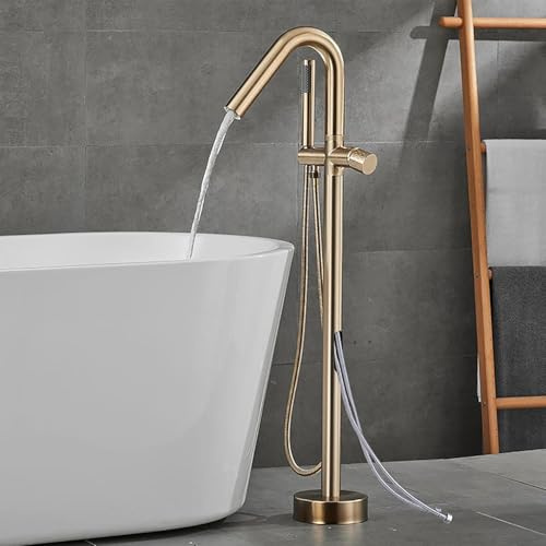 NBTRXWAFR Armatur Boden Montiertes Einhebelmischer 360° Drehbar Standarmatur Badewanne Freistehend Mit Handbrause,Gold,B