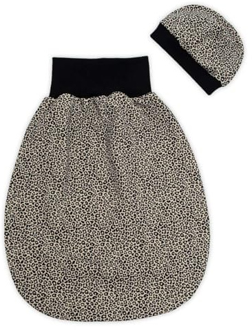 Strampelsack Leopardenmuster - ab Frühchen Größe 40-44 - handmade - für Sommer oder Winter (gefüttert mit Fleece (Winter), beige-schwarz, 00 (40-44, Frühchen))