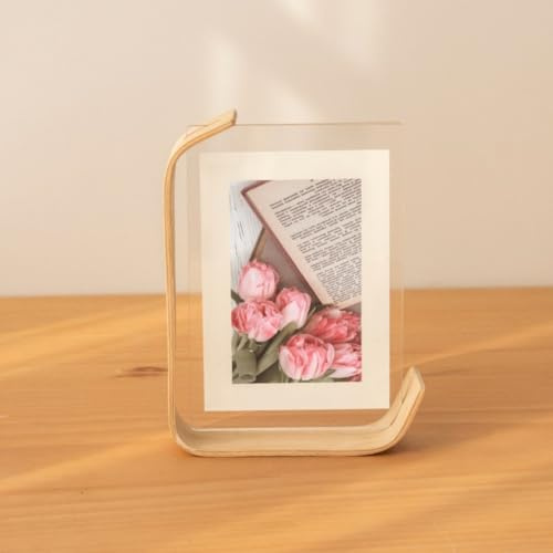Cadre photo double face en acrylique transparent pour photos de 10 x 15 cm et 14 x 21 cm, alliant durabilité et élégance Protection des Photos et Pose Multiple (couleur bois d'origine 14 x 21 cm)