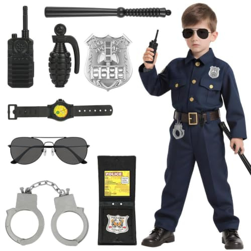 Alaoo Générique Deguisement Accessoires Policier Enfant, 9PCS Accessoires de je Costume de police Pour Garçon, Halloween, Carnaval, Cosplay, fête sur le thème