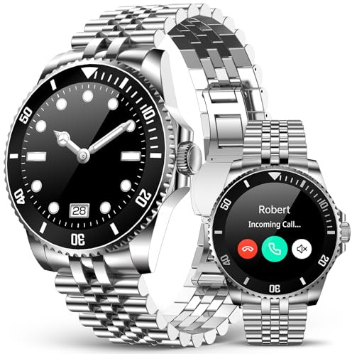 SOUYIE AI Smart Watch for Men with Bluetooth Call, Heart Rate, Blood Pressure, SpO2, Sleep Monitor, 107 Sports Modes, Waterproof Round Watch, 1.19-inch AMOLED Watch Compatible Android and iOS Sliver