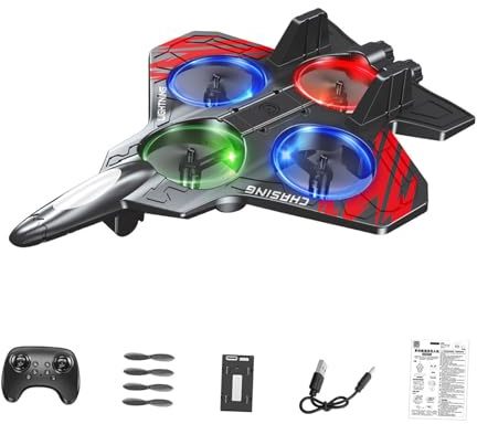 TAIZhiChen Avion Télécommandé en Mousse EVA, Jouet d'Extérieur Portable à 6 Canaux, Facile à Piloter, Modèle d'Avion de Chasse, Hélicoptère de Loisir, Rouge Unique Batterie