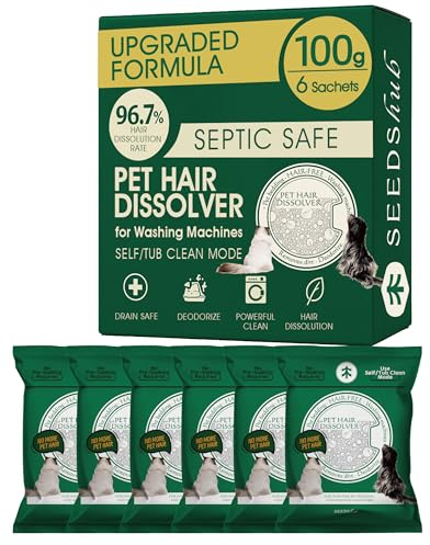Pet Hair Dissolver For Washing Machine Cleaner, Hair Dissolving Laundry Detergent For Dog And Cat Fur, 96.7% Hair Dissolution, High Efficiency And Septic Safe, HE/Top/Front-Load Compatible, 6 Sachets