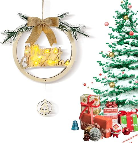 Cartel para puerta de feliz Navidad, cartel de bienvenida para puerta de Navidad de madera - Decoración de entrada con cartel de bienvenida reutilizable para apartamento, casa