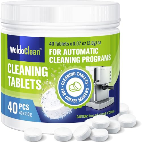 WoldoClean Pastillas Limpiadoras para Cafeteras 40 Unidades - Tabletas Disolventes de Grasa para Cafeteras Automáticas y de Filtración, Compatibles con DeLonghi, Jura, Siemens, Bosch, Krups, Melitta