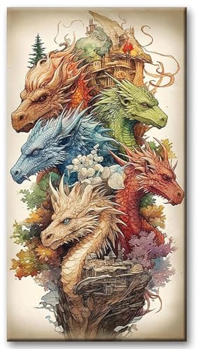 JATOK Diamond Painting Erwachsene XXL, Drache, 40 x 70 cm | Großes Bild im Hochformat mit runden Steinen; Komplettset mit Leinwand und Werkzeug; für Anfänger, Auszeit und Wanddeko