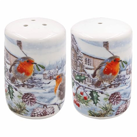 Christmas Salt and Pepper Pots Gift Boxed Fine China Tableware - Christmas Robin 2591