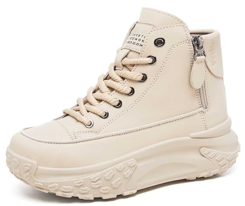 Generisch Baskets à plateforme pour femme - Semelle épaisse - Tige haute - Baskets traditionnelles - Lacets - Chaussures de sport orthopédiques - Chaussures de sport d'extérieur pour femme, O beige