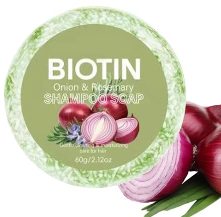 Onion Biotin Shampoo Bar - 60g Oignon Romarins Shampooing Savon,de Croissance Des Cheveux En Biotine À La Biotine Propre, Shampoing Solide Pour Renforcer,PousseCheveux,Pour Les Voyages, Douches Post