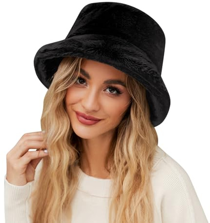 Generisch Wintermütze aus Kunstfell Damen Plüsch Fischerhut Flauschige Bucket Hat Warme Anglerhut